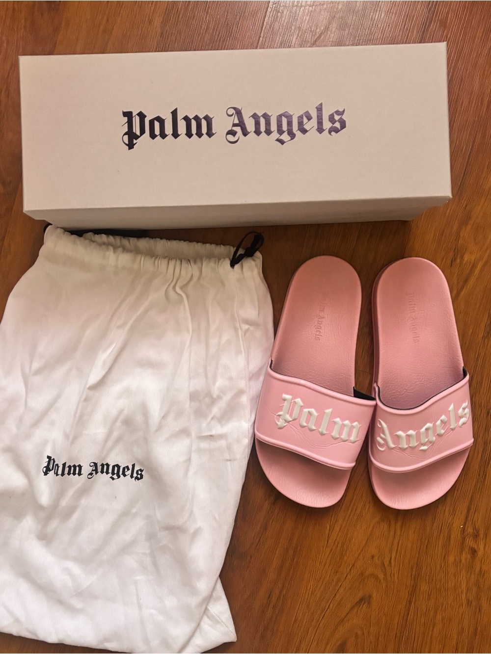 Palm Angels Pink Slide Sandals with White Logo
